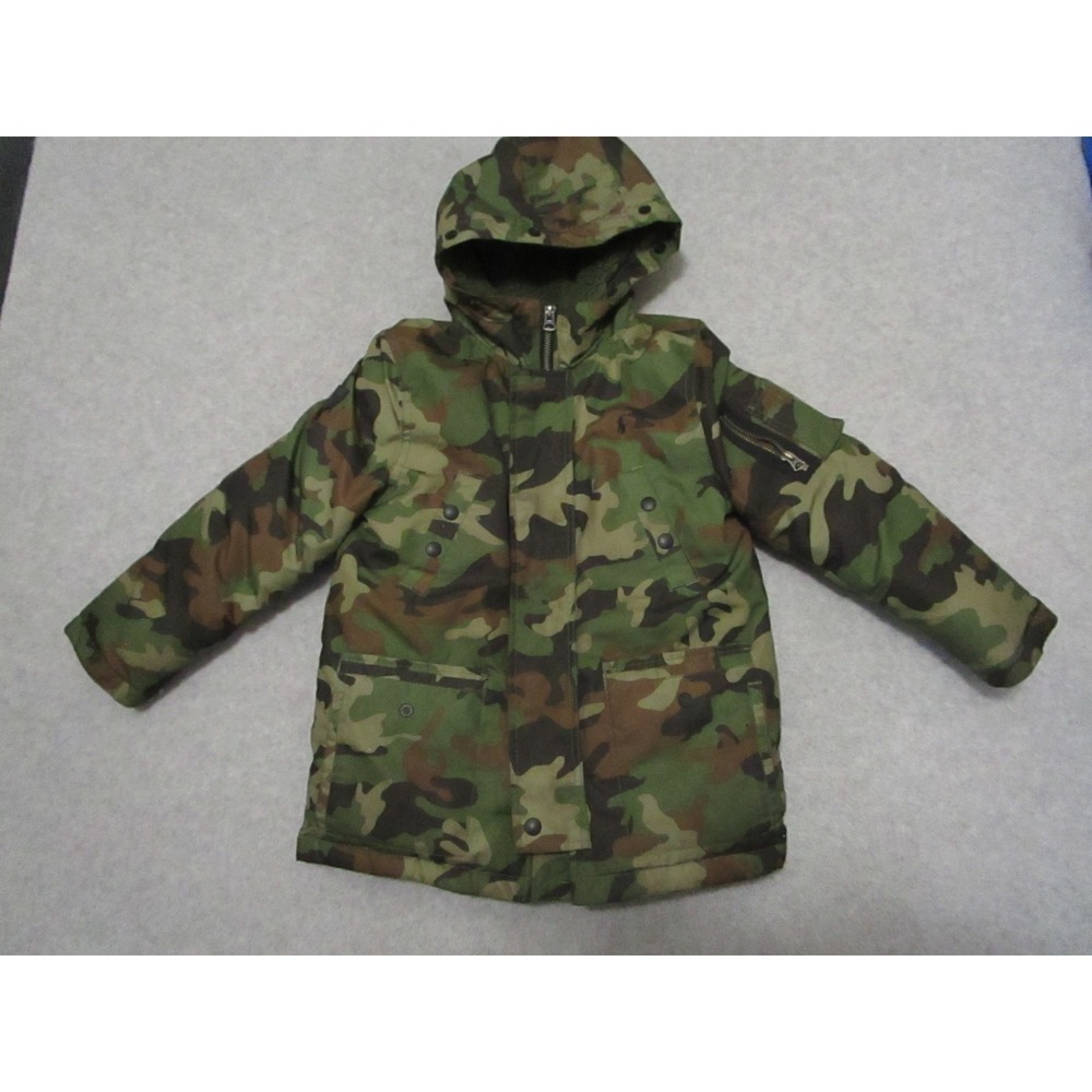 Polo Ralph Lauren Jacket Boys 7 Green Camo Puffer Hooded Coat Down Parka Orange